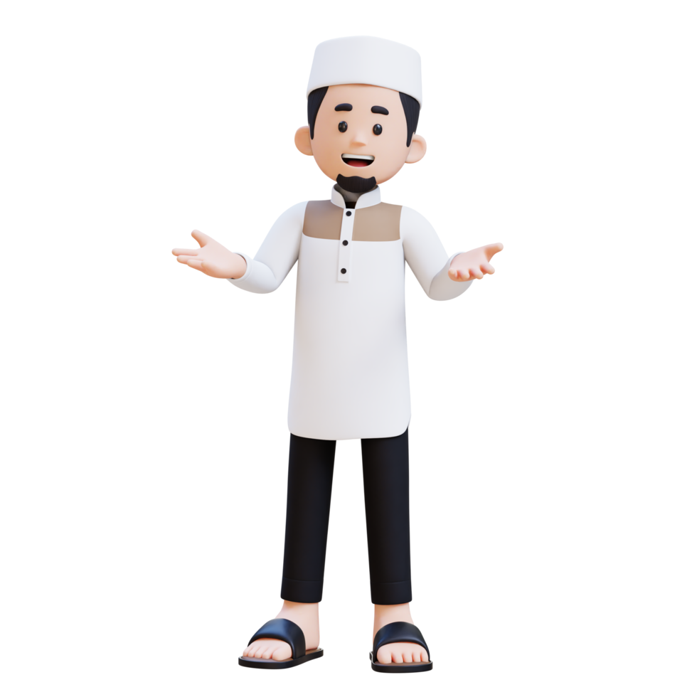 3D Characters of Muslim Man talking and explaining pose perfect for banner, web dan marketing material png