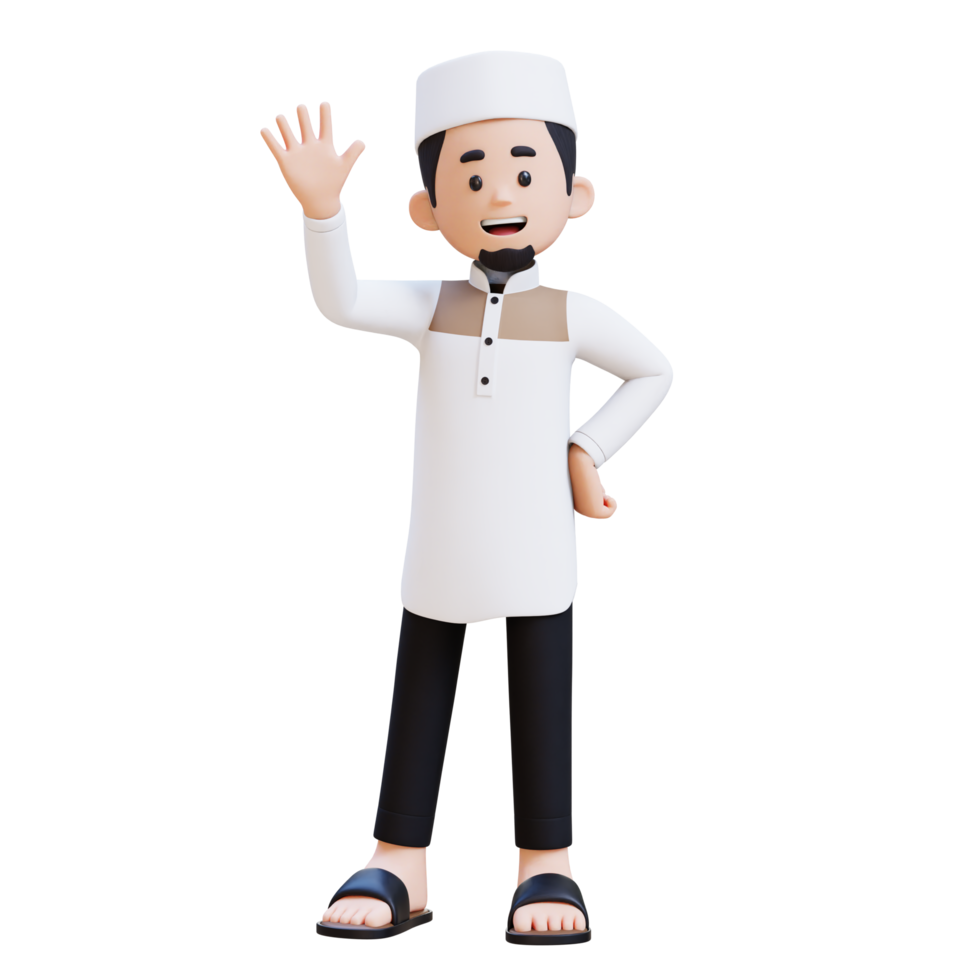 3D Characters of Muslim Man give salam and waving hand perfect for banner, web dan marketing material png
