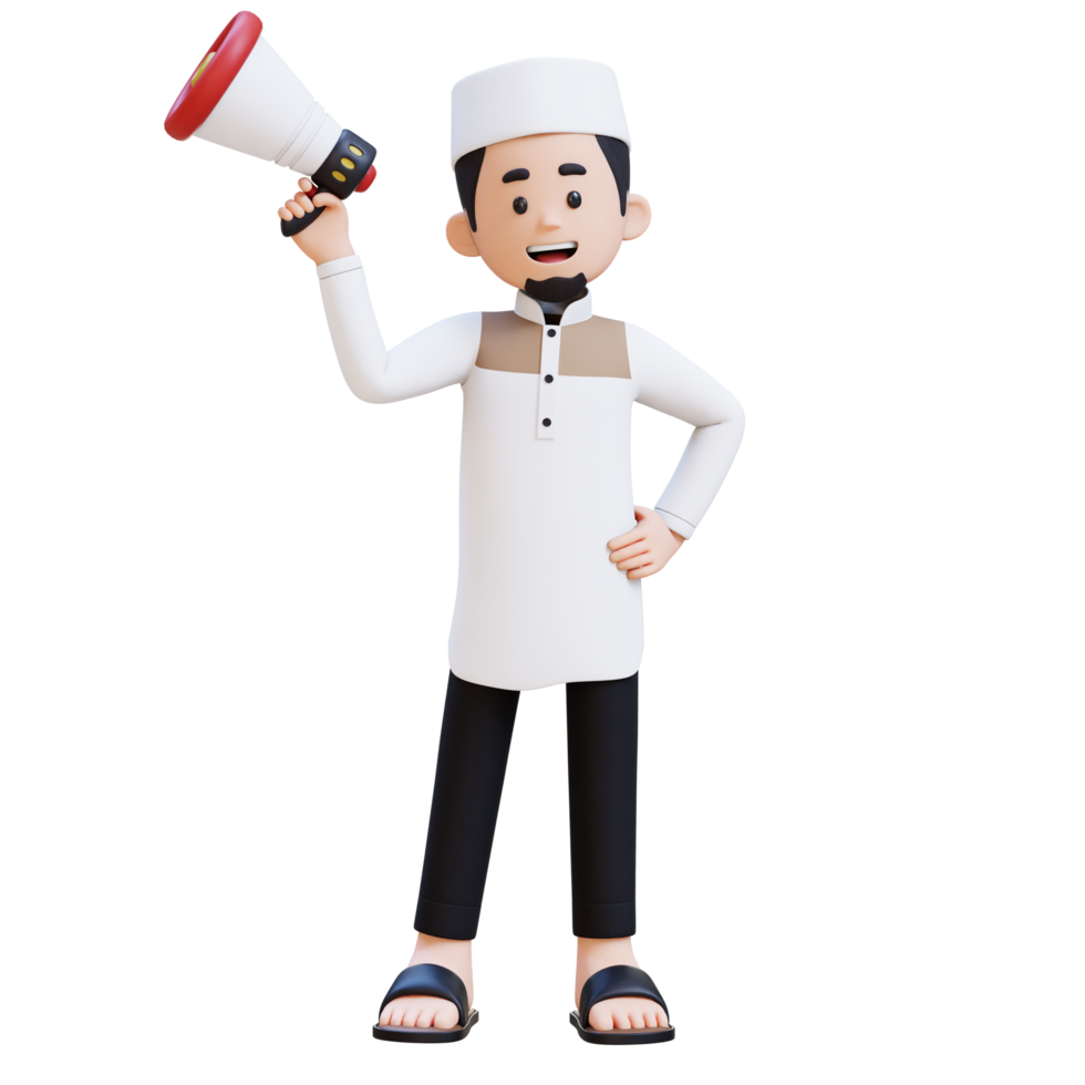 3D Characters of Muslim Man holding megaphone perfect for banner, web dan marketing material png