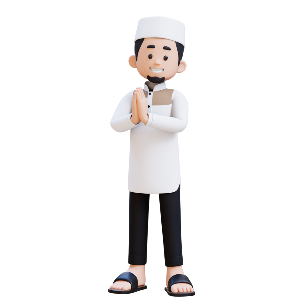 3D Characters of Muslim Man  give salam and welcoming pose perfect for banner, web dan marketing material png