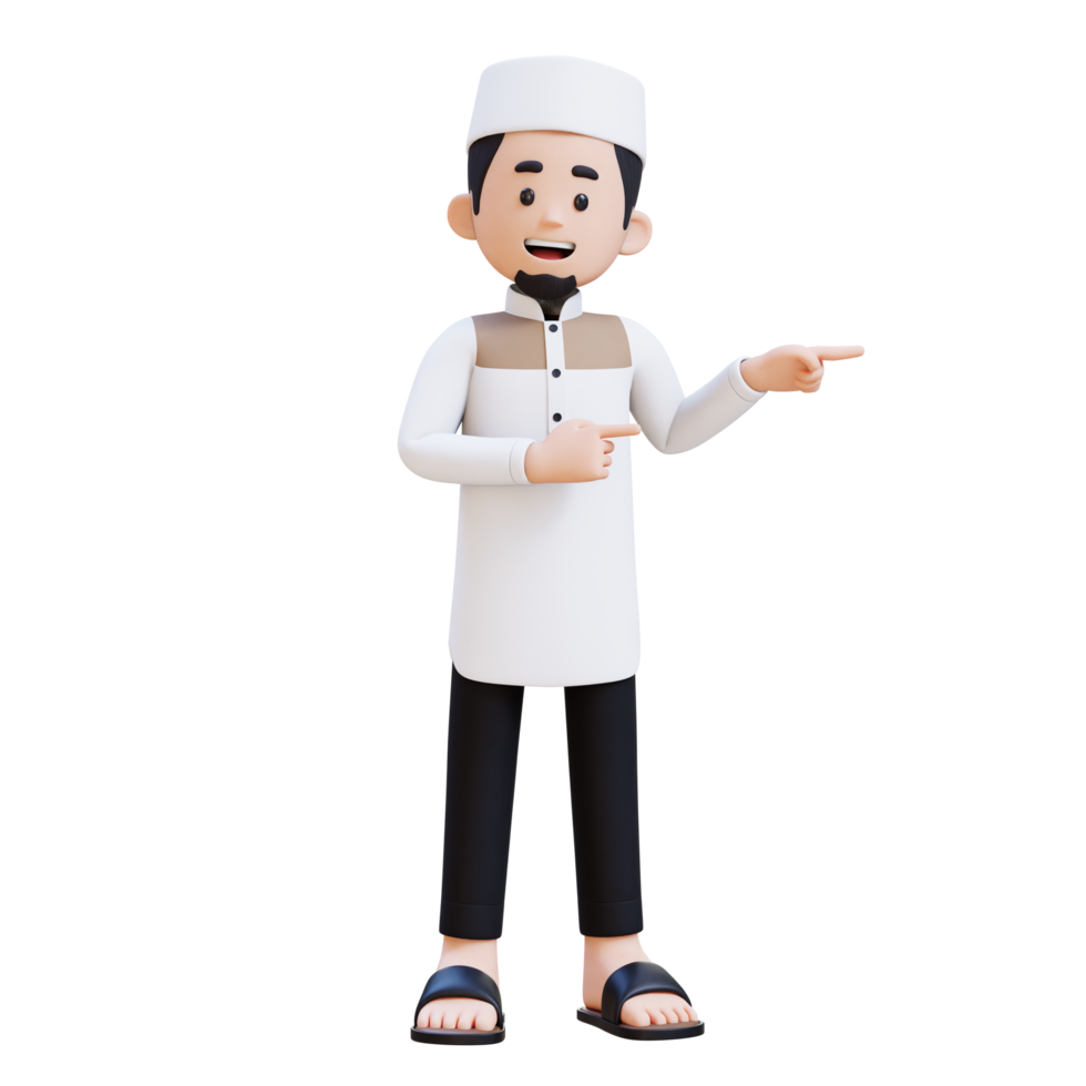 3D Characters of Muslim Man pointing to the left perfect for banner, web dan marketing material png