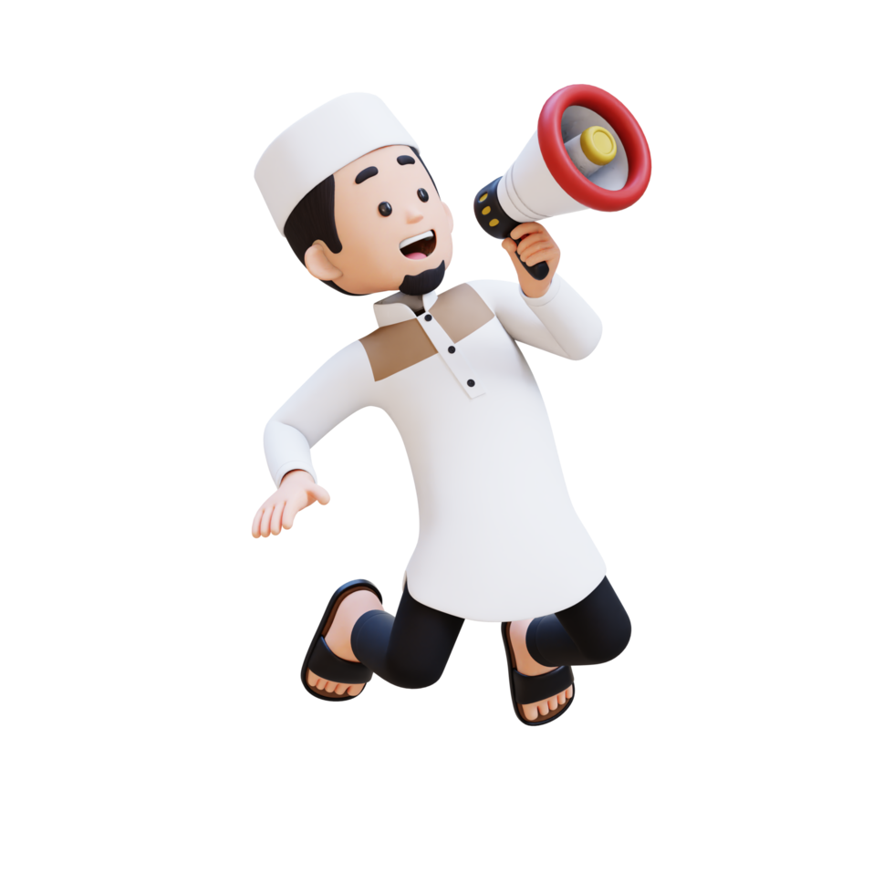 3D Characters of Muslim Man holding  megaphone perfect for banner, web dan marketing material png