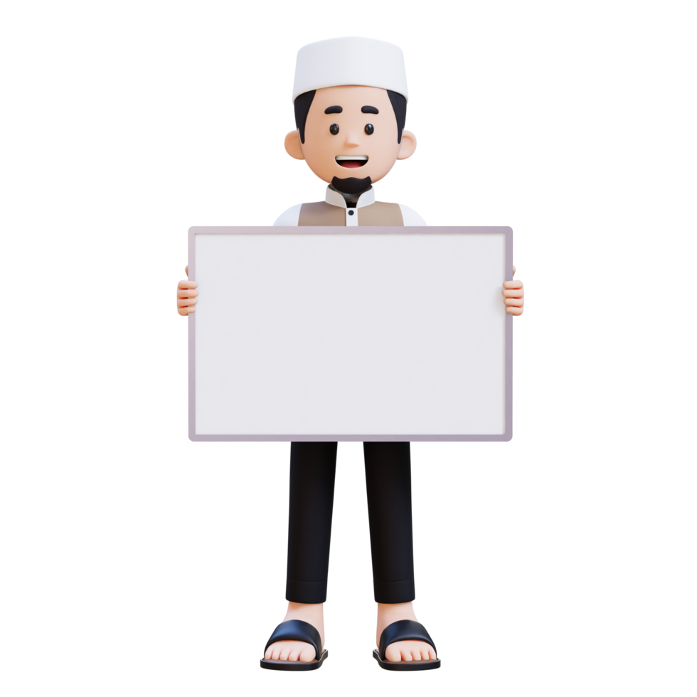 3D Characters of Muslim Man holding empty placard perfect for banner, web dan marketing material png
