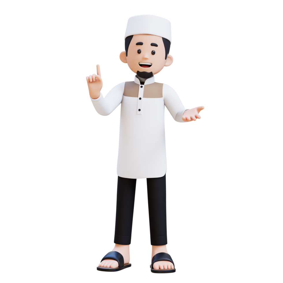 3D Characters of Muslim Man talking and explaining pose perfect for banner, web dan marketing material png