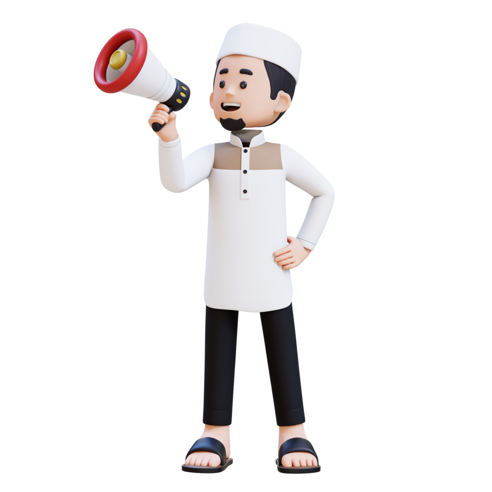 3D Characters of Muslim Man holding and talking with megaphone perfect for banner, web dan marketing material png