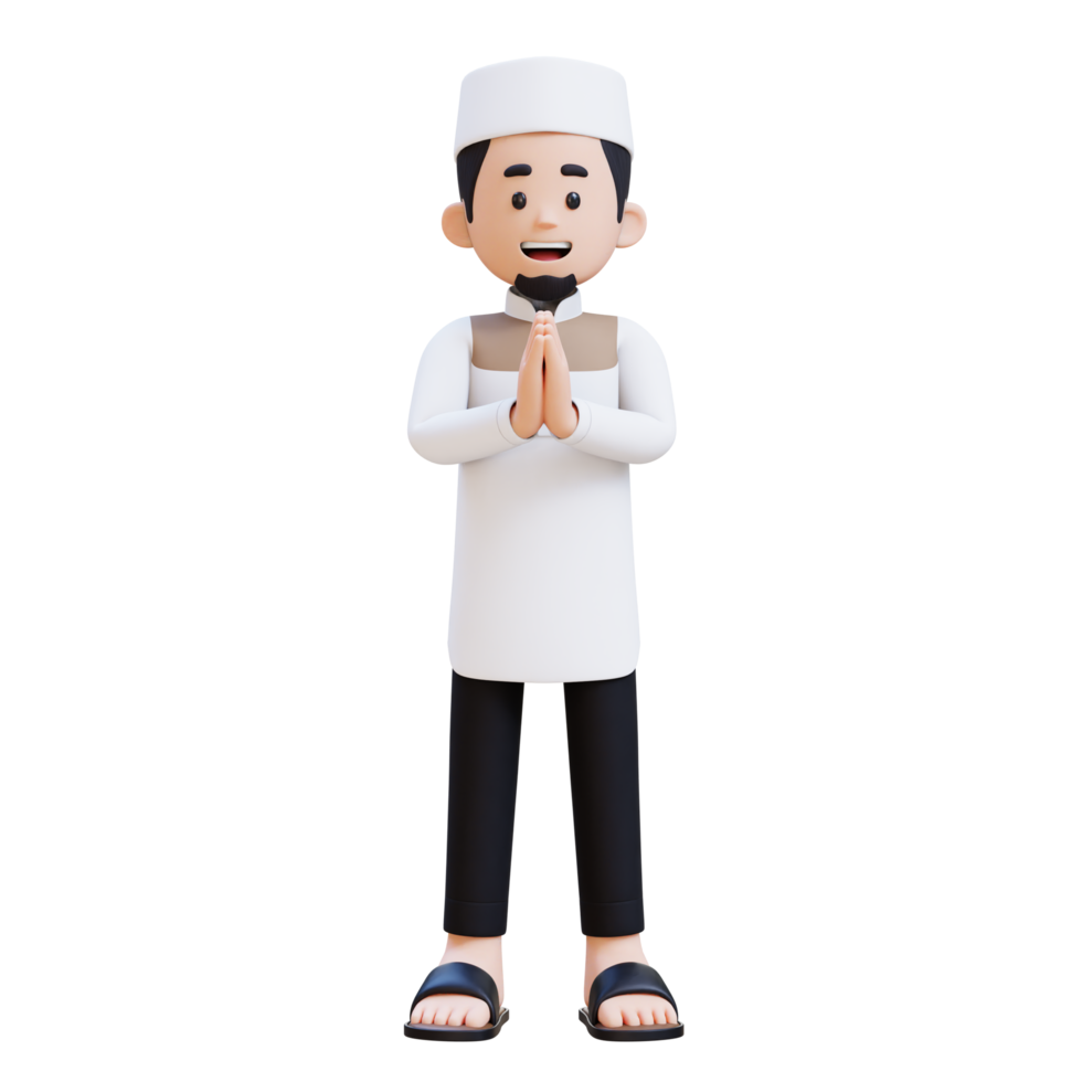 3D Characters of Muslim Man  give salam and welcoming pose perfect for banner, web dan marketing material png