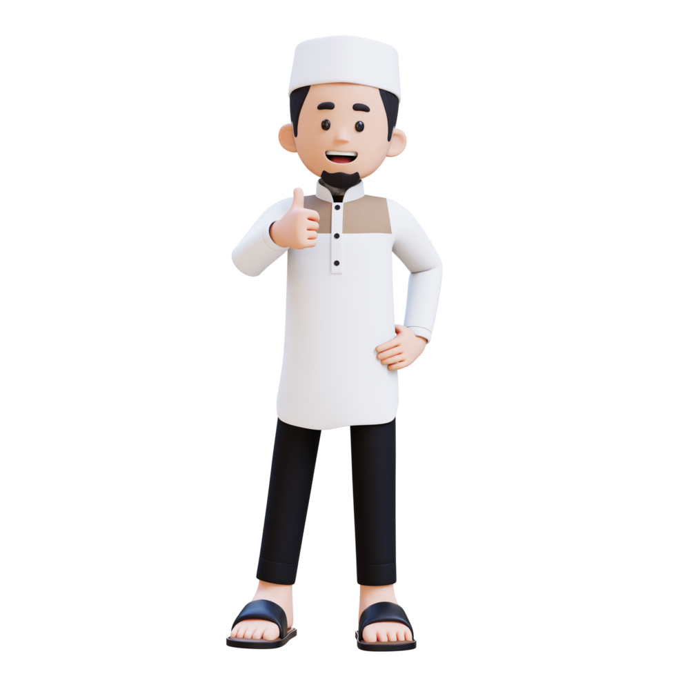 3D Characters of Muslim Man give a thumb up pose perfect for banner, web dan marketing material png