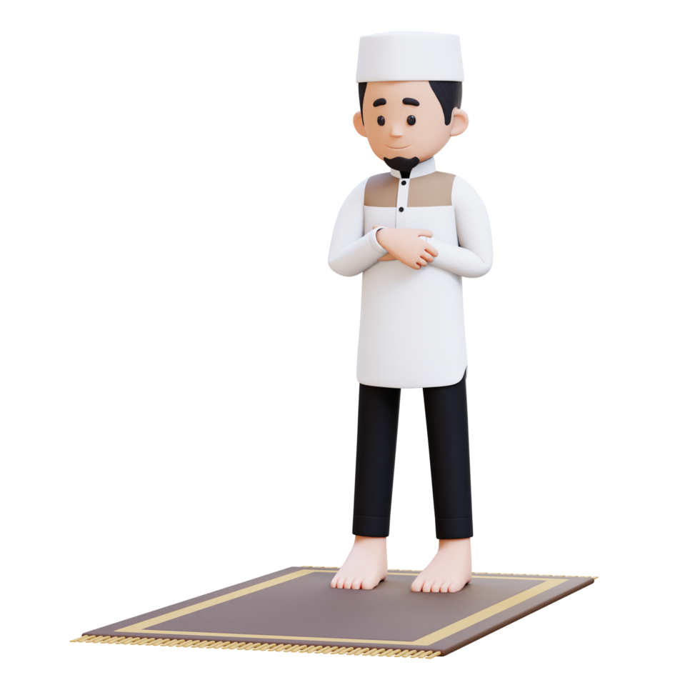 3D Characters of Muslim Man sholat and pray in Ramadan kareem perfect for banner, web dan marketing material png