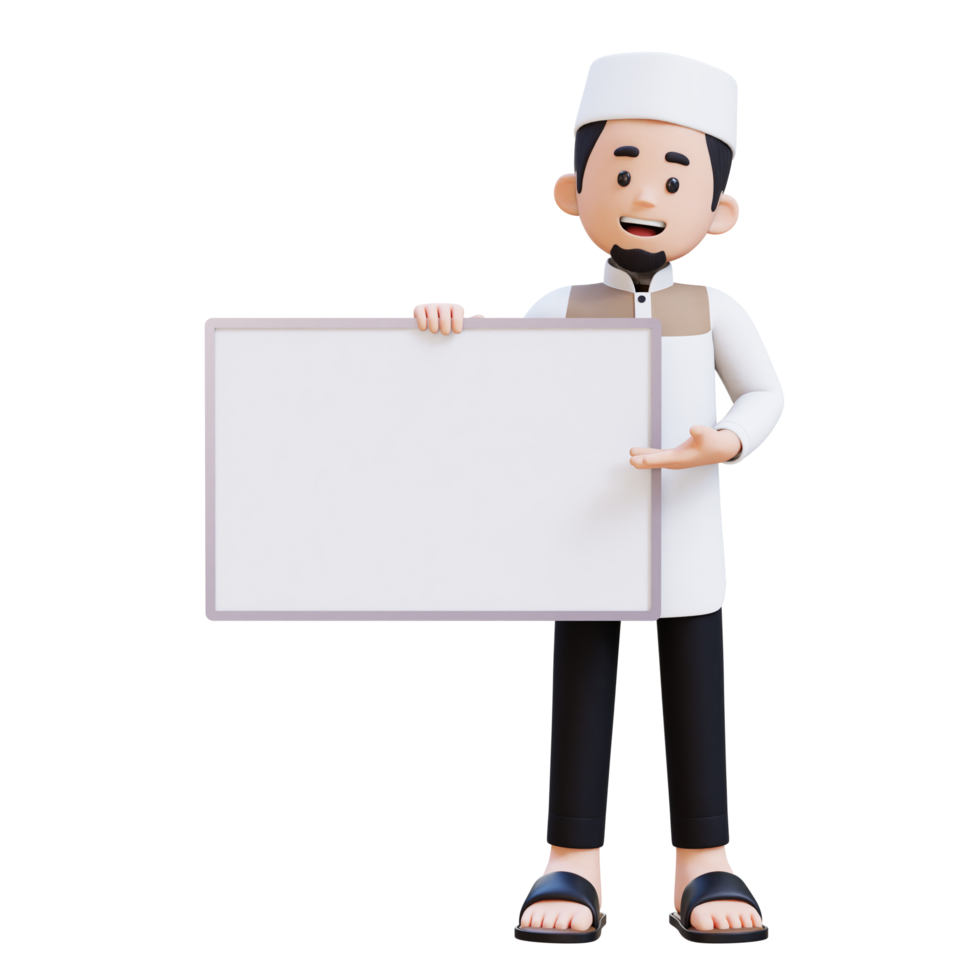3D Characters of Muslim Man holding blank placard perfect for banner, web dan marketing material png