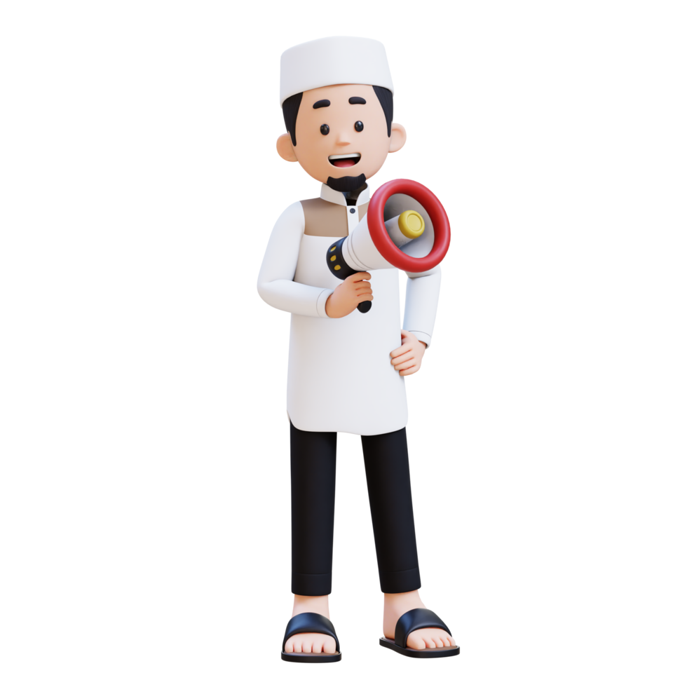 3D Characters of Muslim Man holding megaphone perfect for banner, web dan marketing material png
