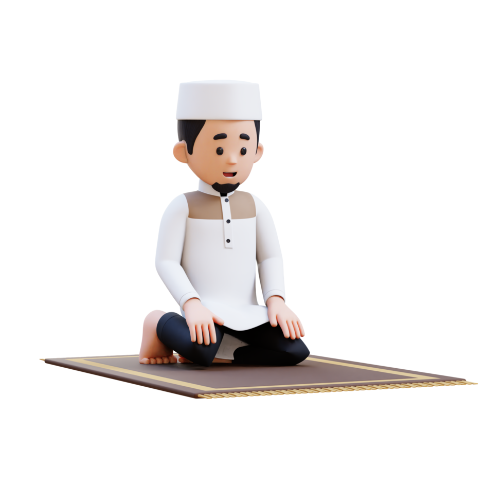 3d Zeichen von Muslim Mann ist tahiyat Sitzung während Gebet im Ramadan perfekt zum Banner, Netz Dan Marketing Material png