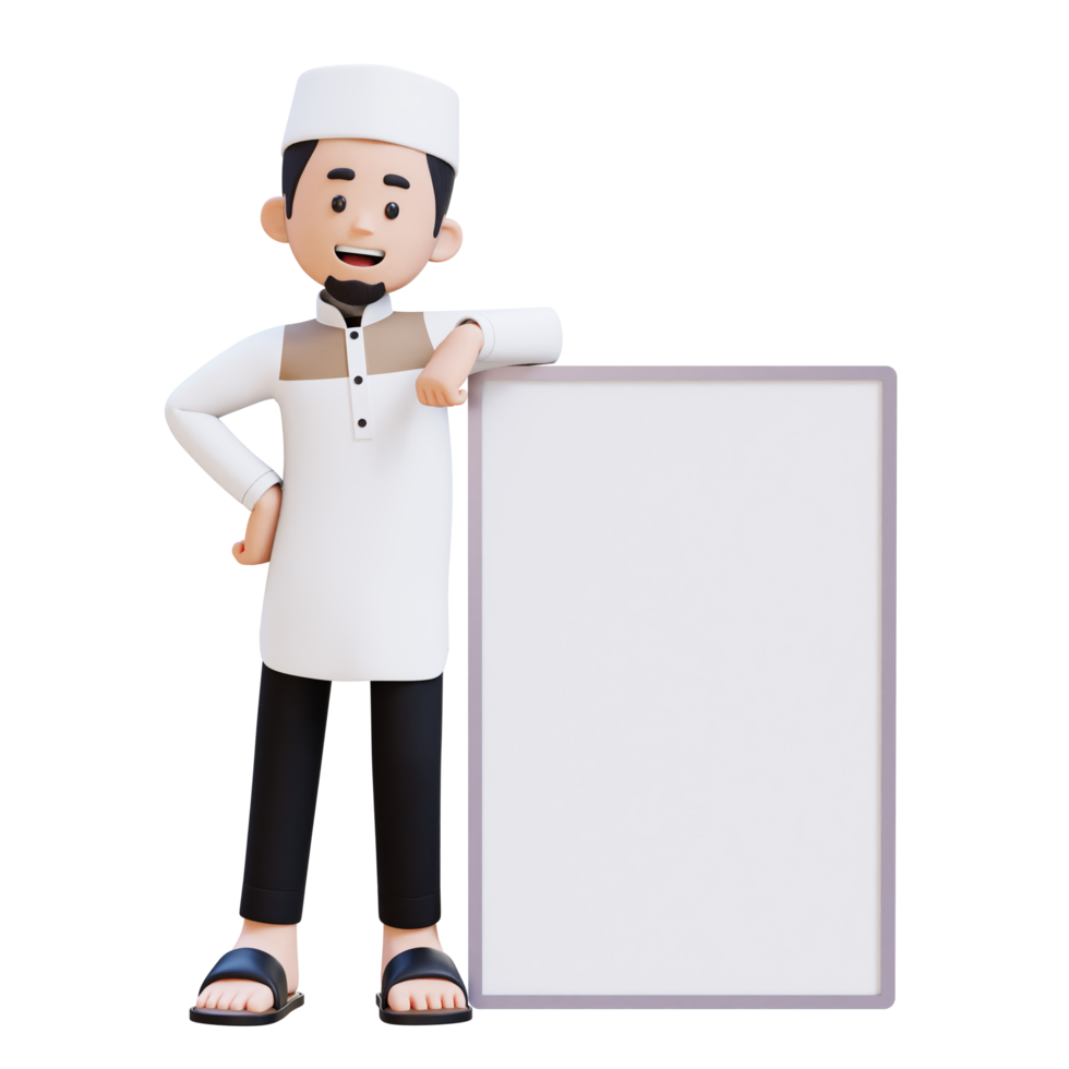 3D Characters of Muslim Man laying on blank placard perfect for banner, web dan marketing material png