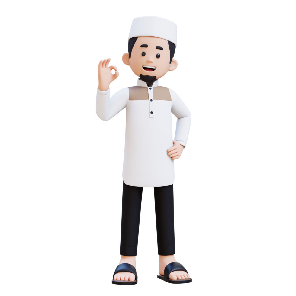3D Characters of Muslim Man give OK sign hand pose perfect for banner, web dan marketing material png