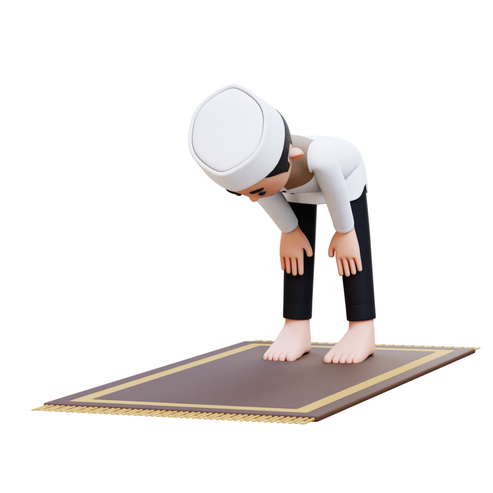 3D Characters of Muslim Man rukuk or bowing down in prayer in Ramadan perfect for banner, web dan marketing material png