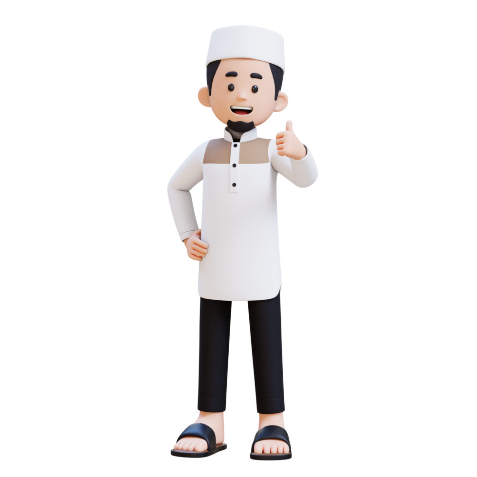 3D Characters of Muslim Man give a thumb up pose perfect for banner, web dan marketing campaign png