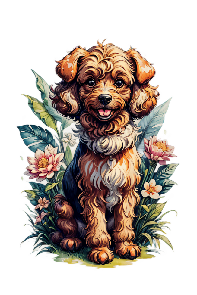 AI generated Adorable Puddle Dog Watercolor Picture png