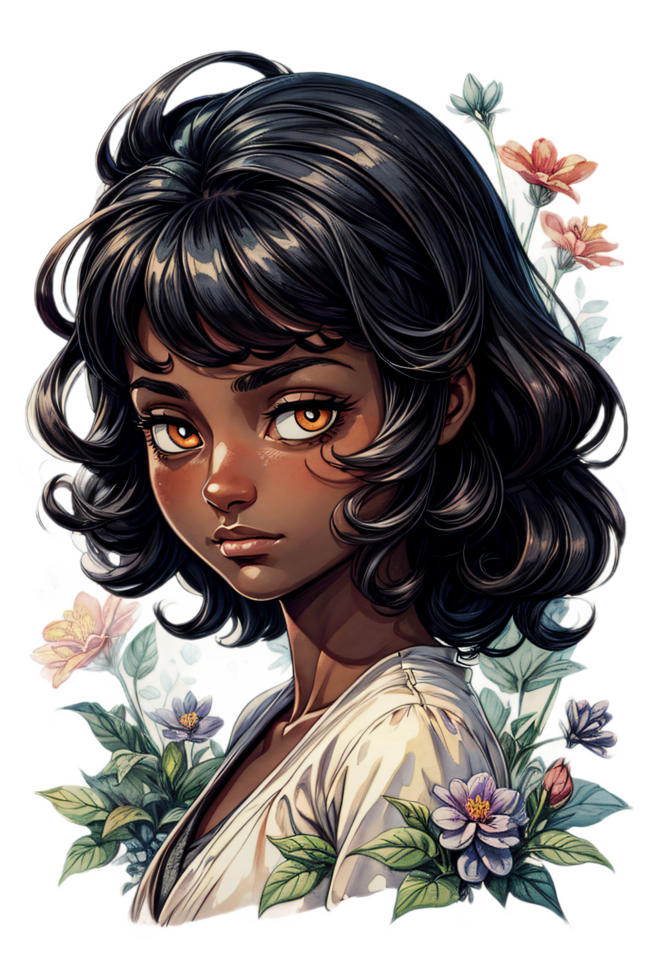 AI generated Beauty Girl in Black Skin Watercolor Image png