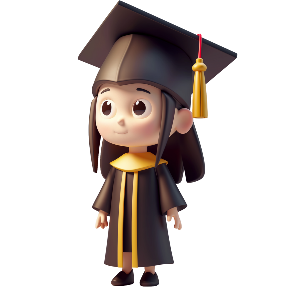 AI generated Cute character graduation girl, 3d design. Suitable for education and design elements png