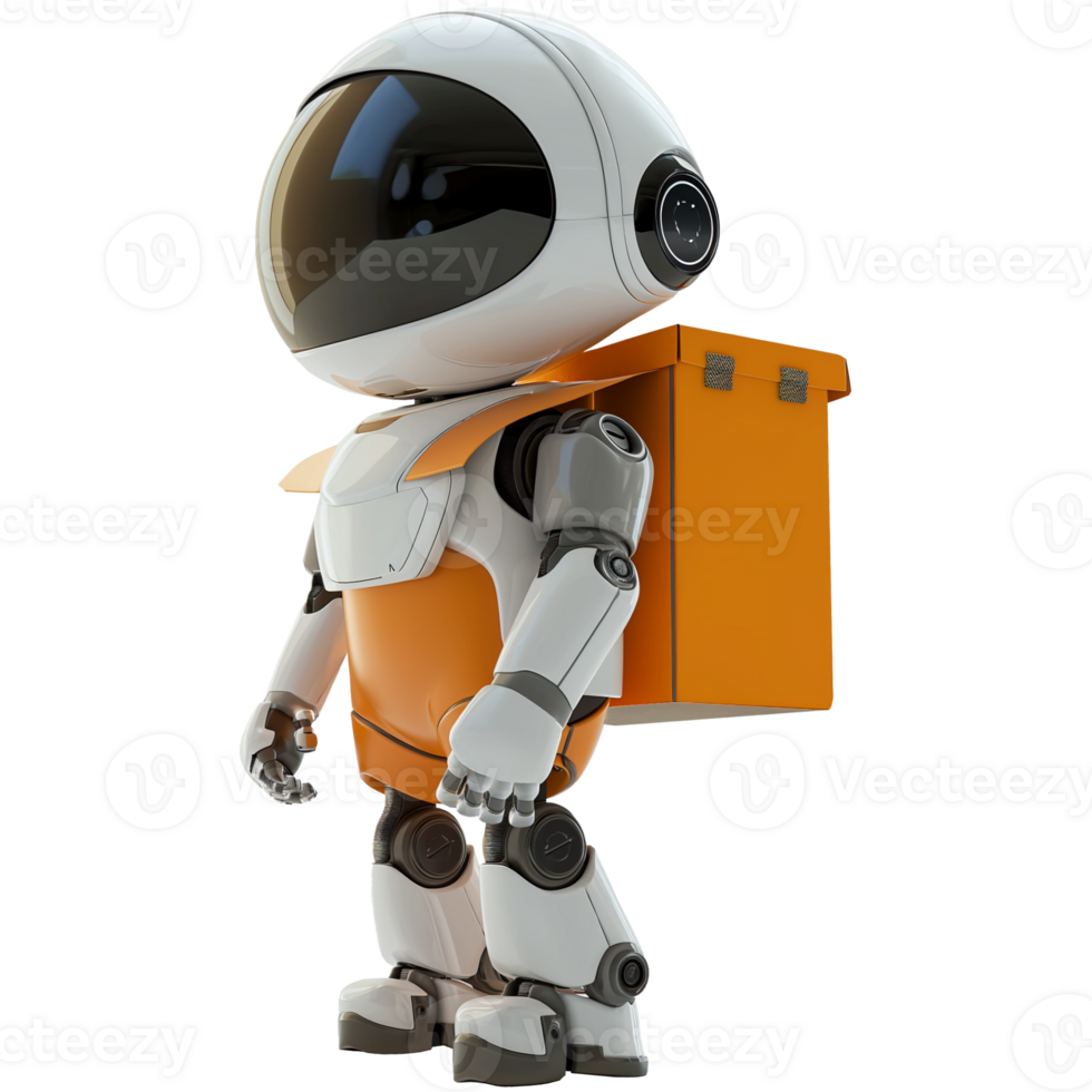 AI generated Package carrier robot for delivery, cute 3d design. Suitable for business and e-commerce png