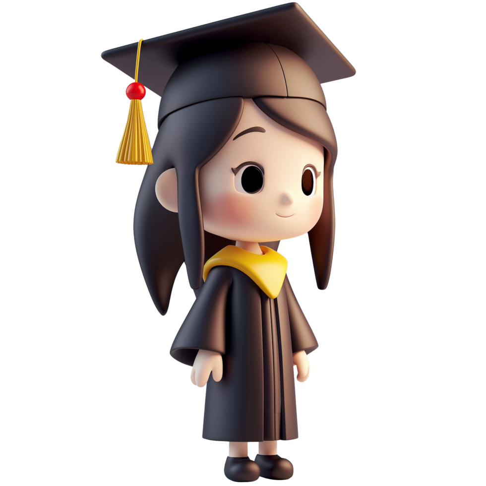 AI generated Cute character graduation girl, 3d design. Suitable for education and design elements png