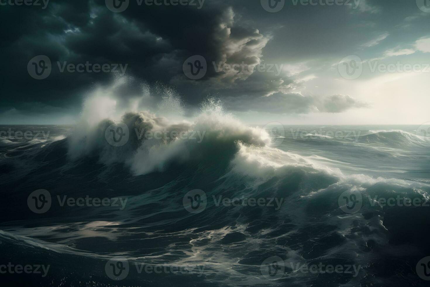 AI generated The perfect mushroom cloud storm over the sea. Neural network AI generated photo