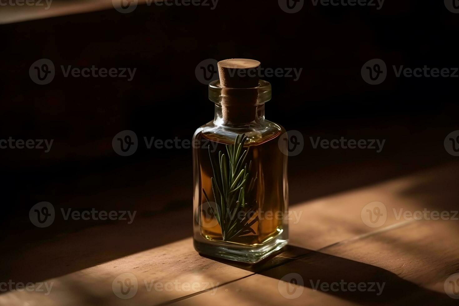 AI generated Bottles of pine essential oil and tree branch. Neural network AI generated photo