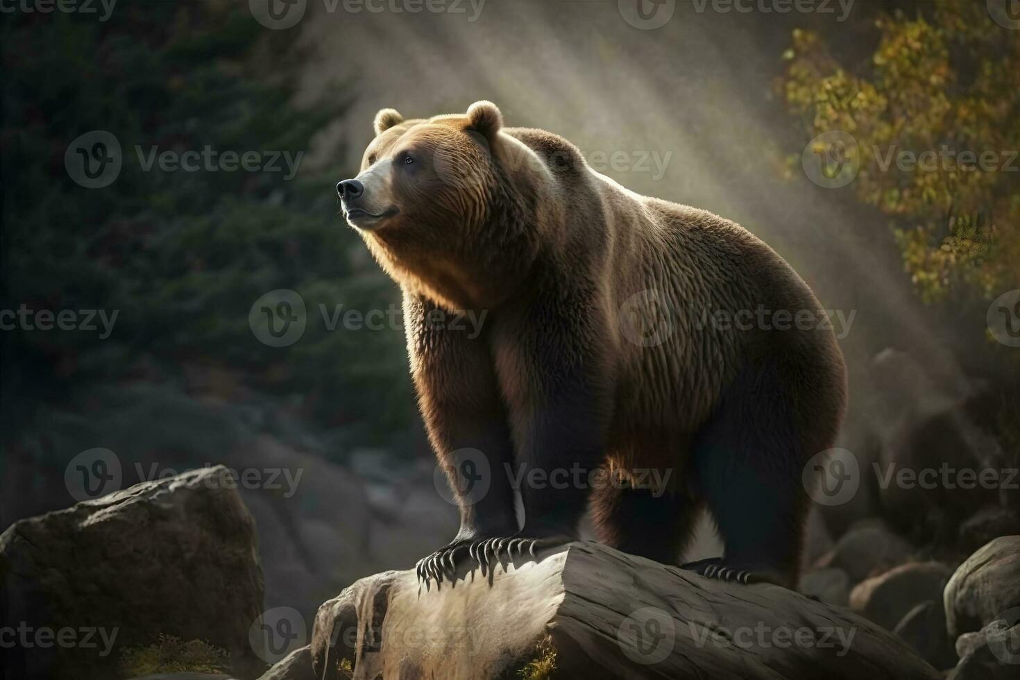 AI generated Grizzly bear in the wild. Neural network AI generated photo