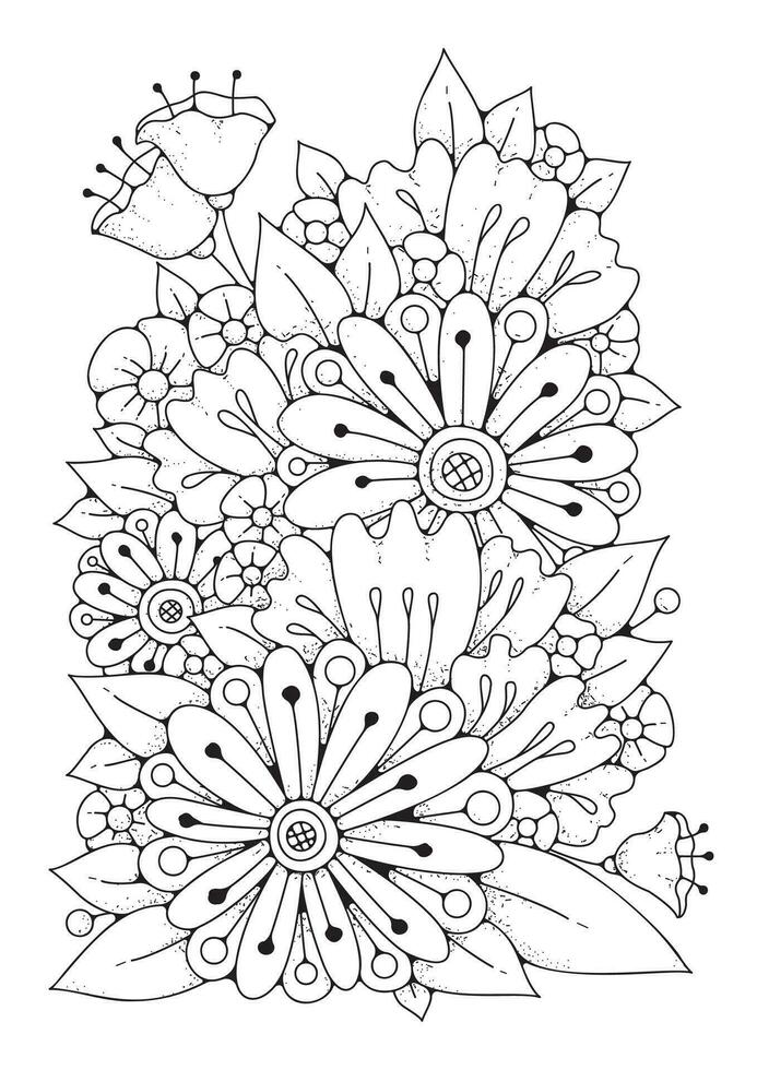 Coloring page for children and adults. Art therapy. Magic wildflowers for coloring. Vector art background.