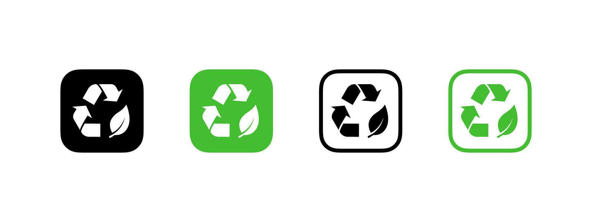Biodegradable or recycle. Ecological succession icons. Icons of reusable plastic bio packaging. Vector icons