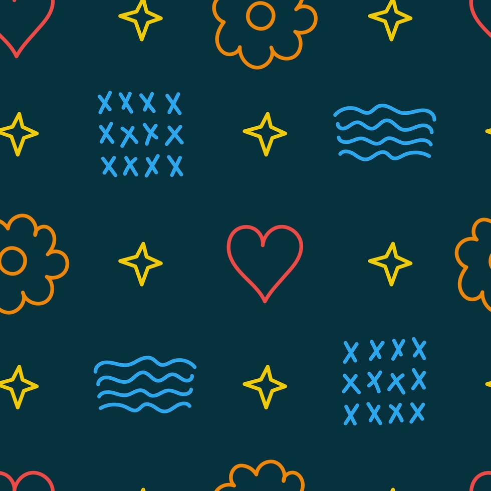 Colorful seamless pattern with scribble and squiggle elements vector
