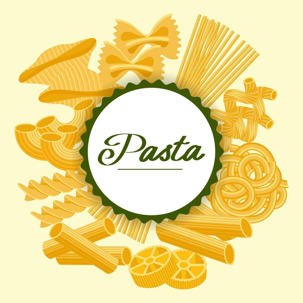 Italian pasta set. Various types of Italian pasta. Italian cuisine, banner, restaurant menu. Vector