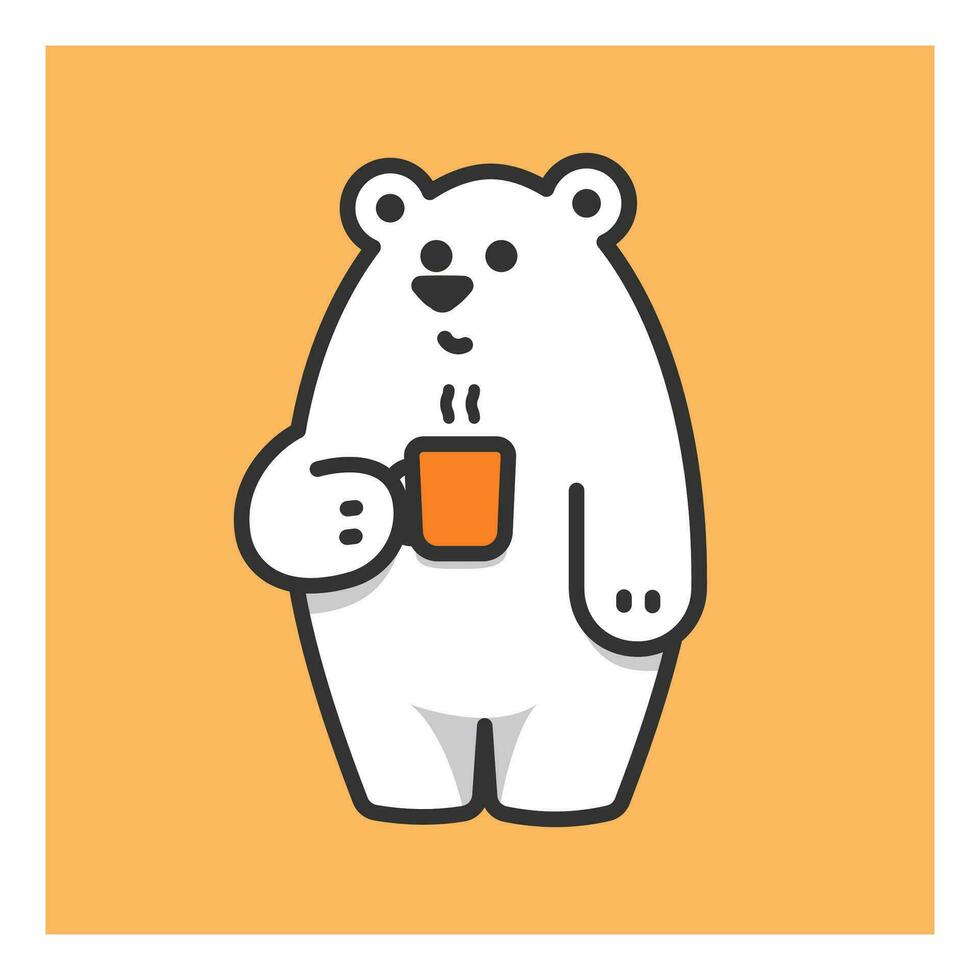 linda polar oso con taza de caliente beber, blanco oso con café, vector ilustración.