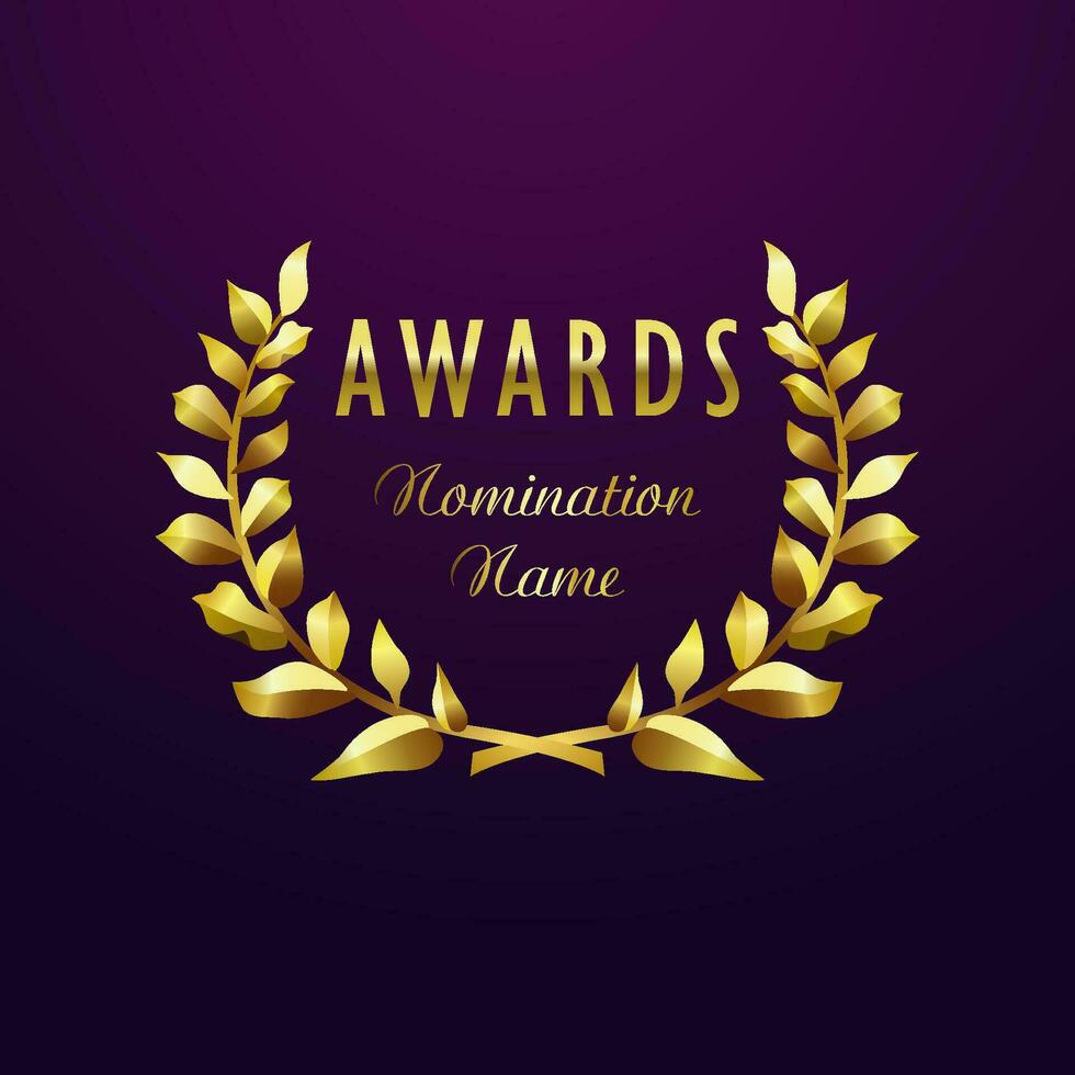 Shiny golden award. Awards icon concept. Realistic 3D leaves. Cup design. Medal element. Elegant round leaf. Reward template. Symbol of success. vector