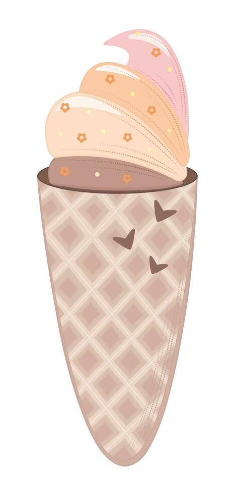 Ice cream waffle cone, vector color illustration