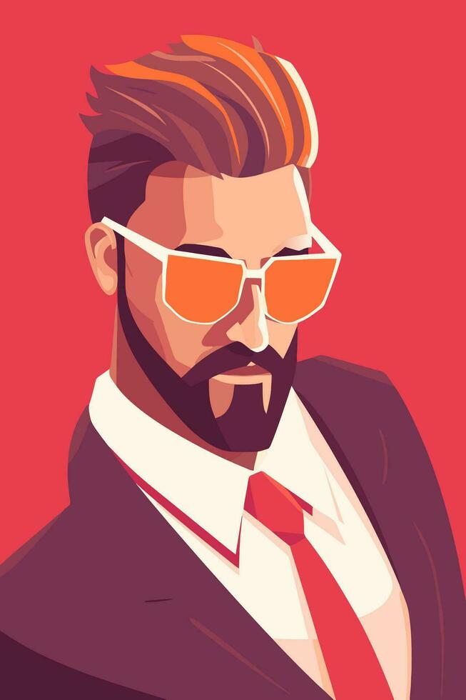 Portrait of stylish hipster man in sunglasses. Vector illustration.