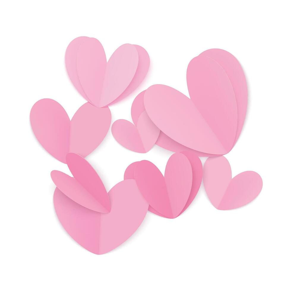 Vector paper hearts isolated on white background