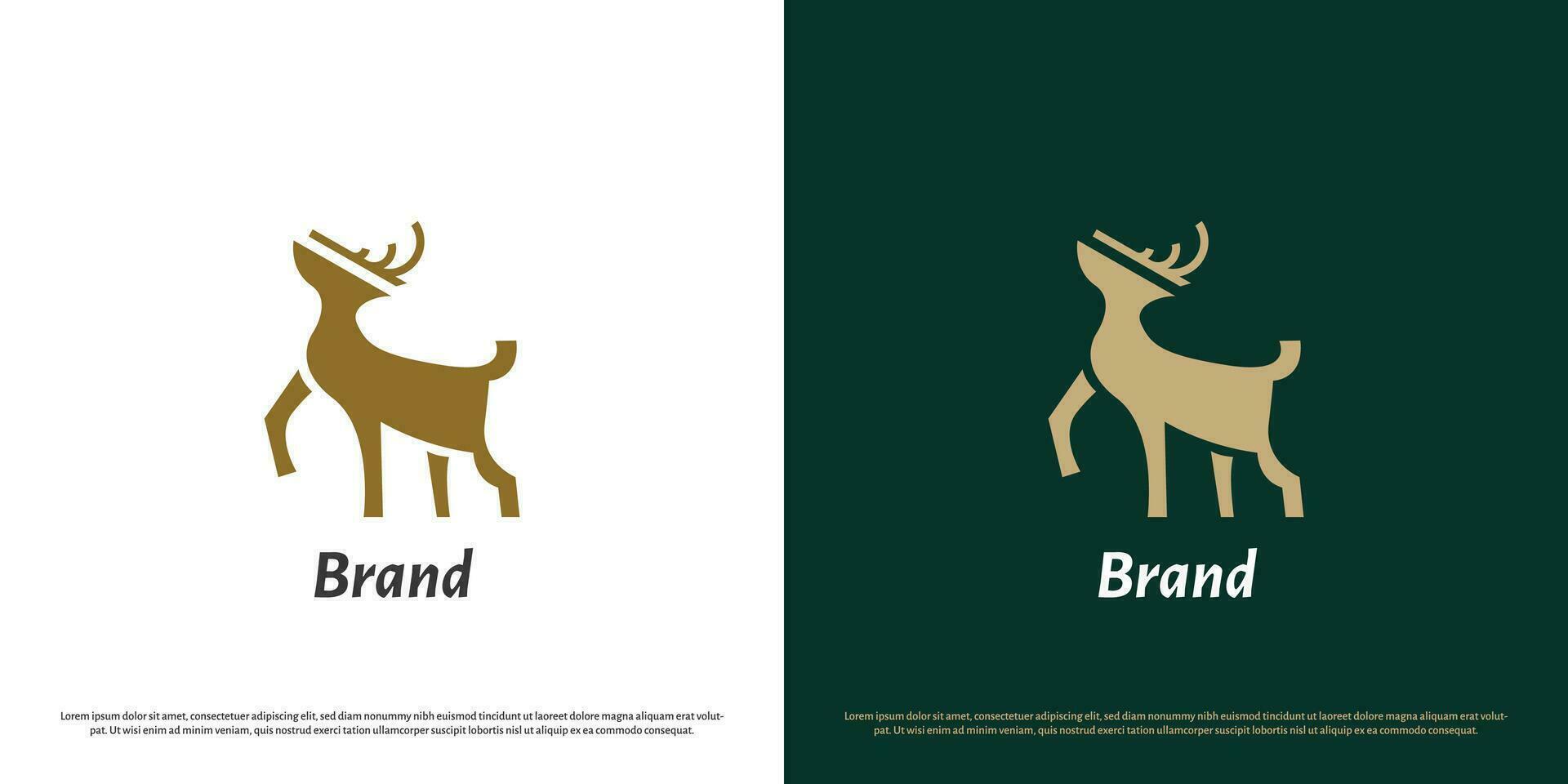 Standing deer logo design illustration. Animal silhouette deer full body brave doe elk ruminant hart zoo hunter club. Simple flat icon symbol, modern abstract drawing elegant luxury glamour mascot. vector
