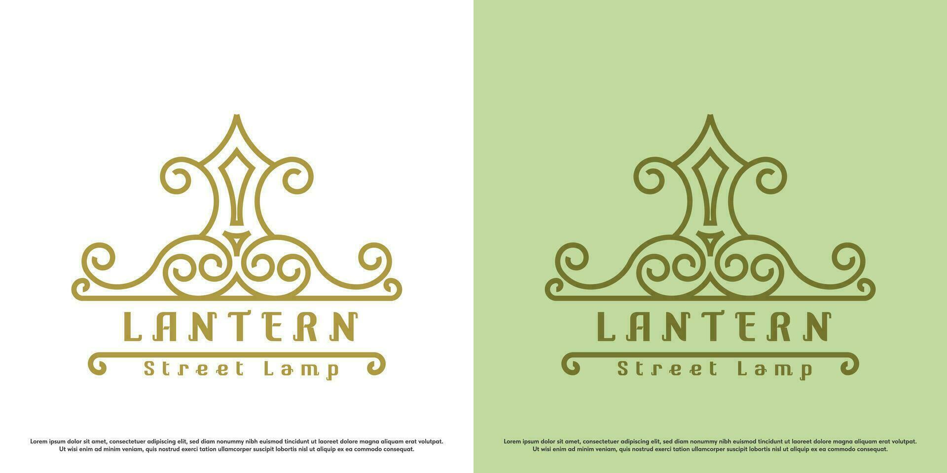 Street light logo design illustration. Abstract linear art line city lights building lantern pole post decoration. Simple style icon symbol classic medieval victorian gothic luxury essential crest. vector