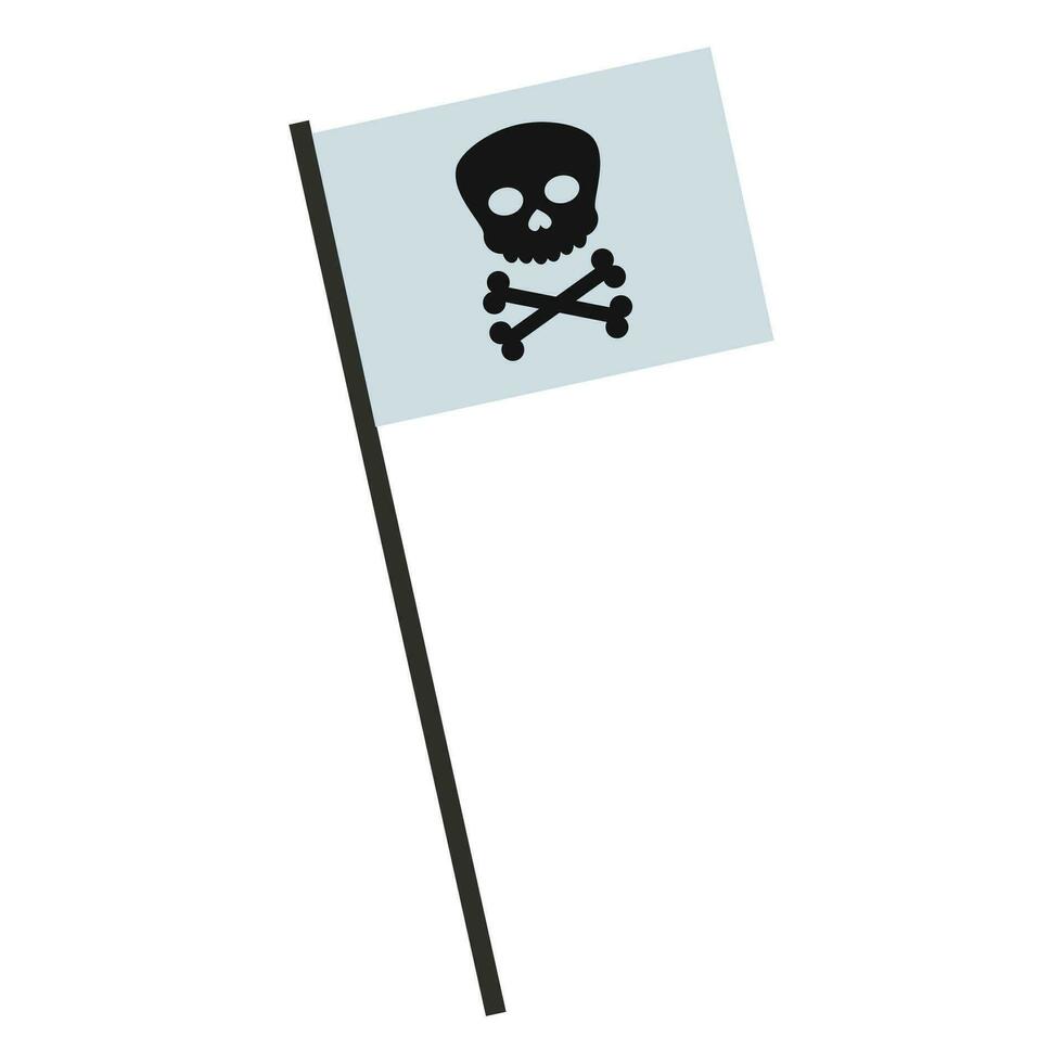 Vector pirate black flag with skull and crossbones hand drawn cartoon on white background