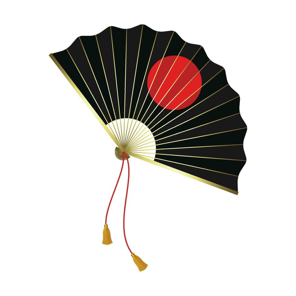 Vector japanese folding fan or hand fan with the red sun printed on white