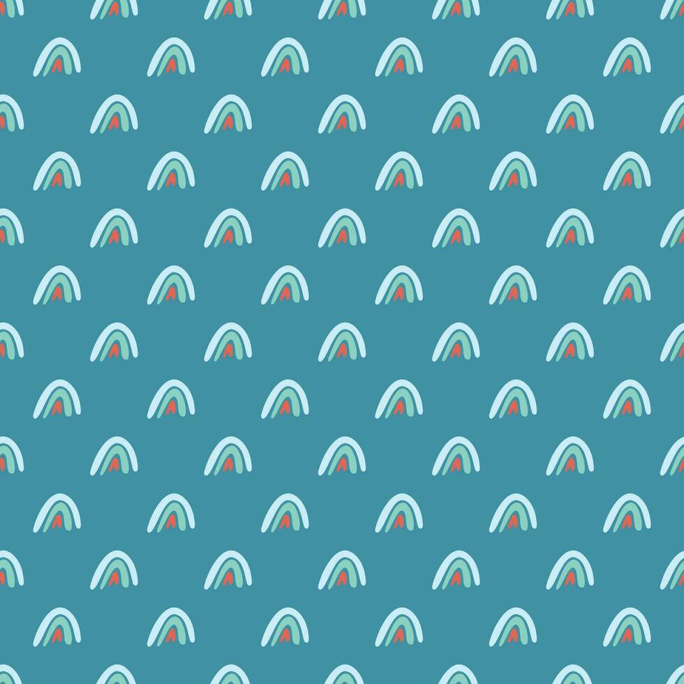 Seamless pattern with rainbows. Abstract print with cute boho elements. Hand drawn minimalistic vector background.