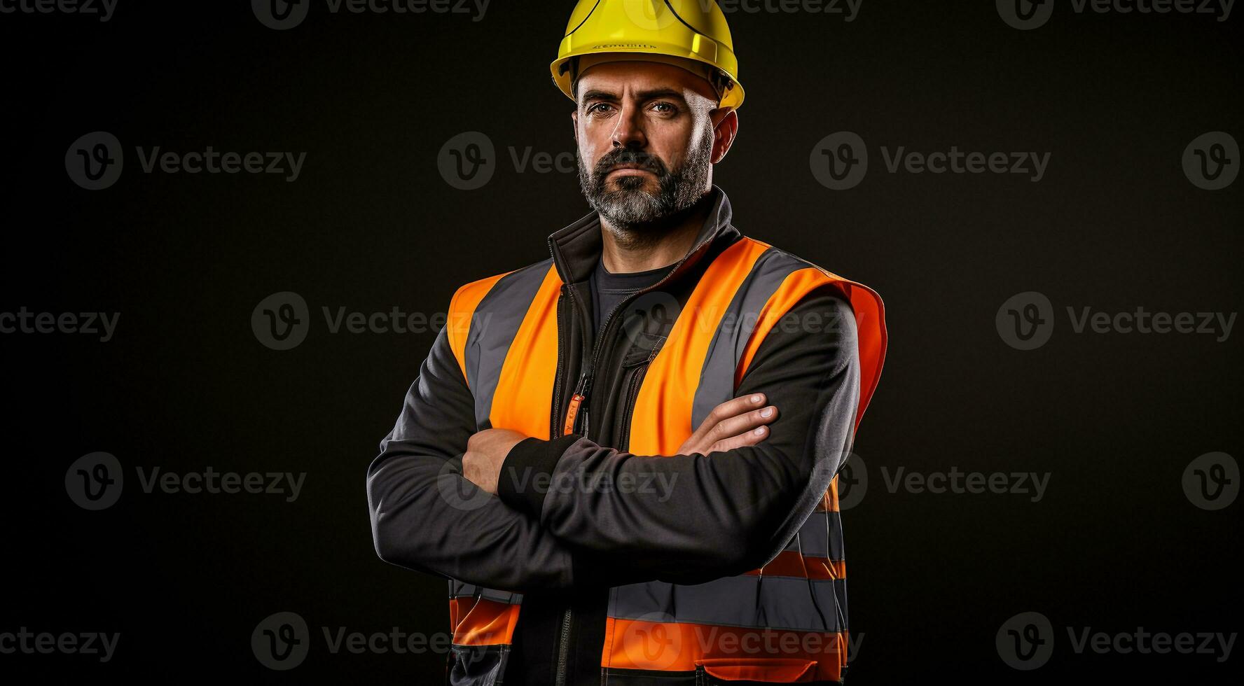 AI generated hard worker with at the work, hard worker portrait, factory worker, construction site worker photo