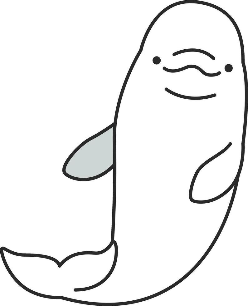 Cute cartoon beluga whale isolated on white background. Vector illustration.