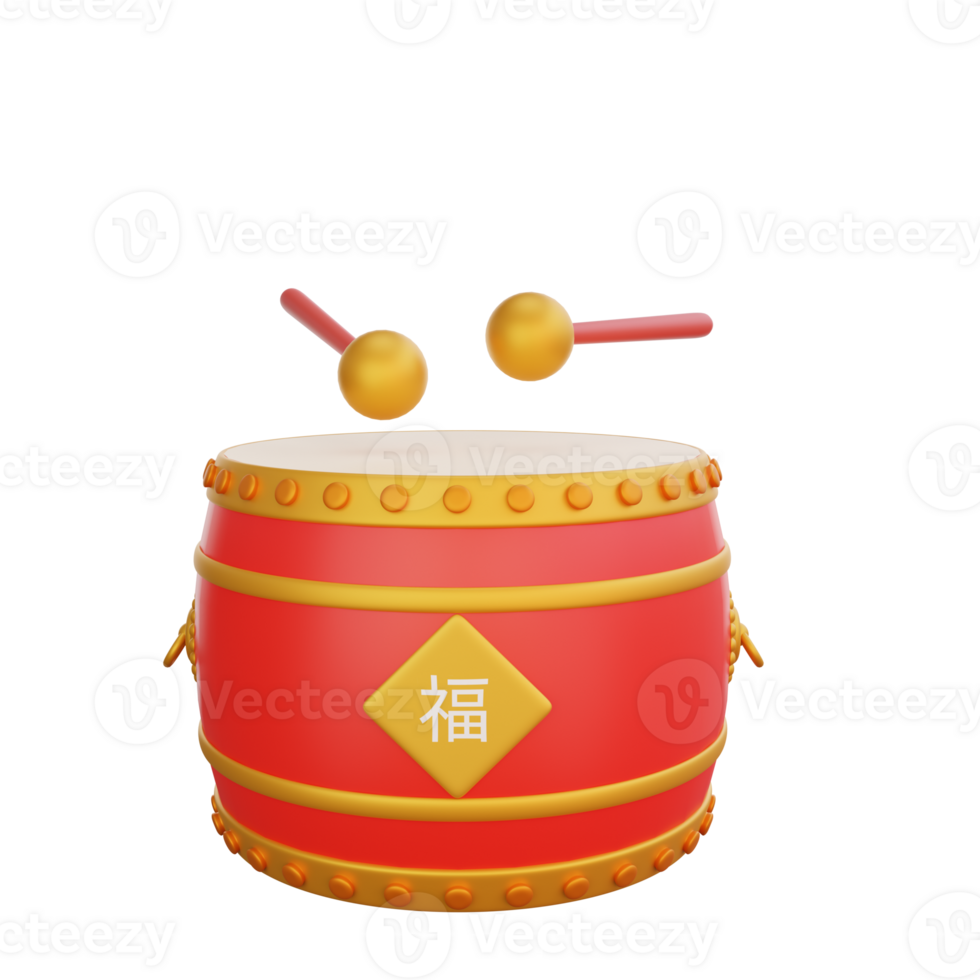 3D illustration of Chinese Drum icon Chinese New Year design png