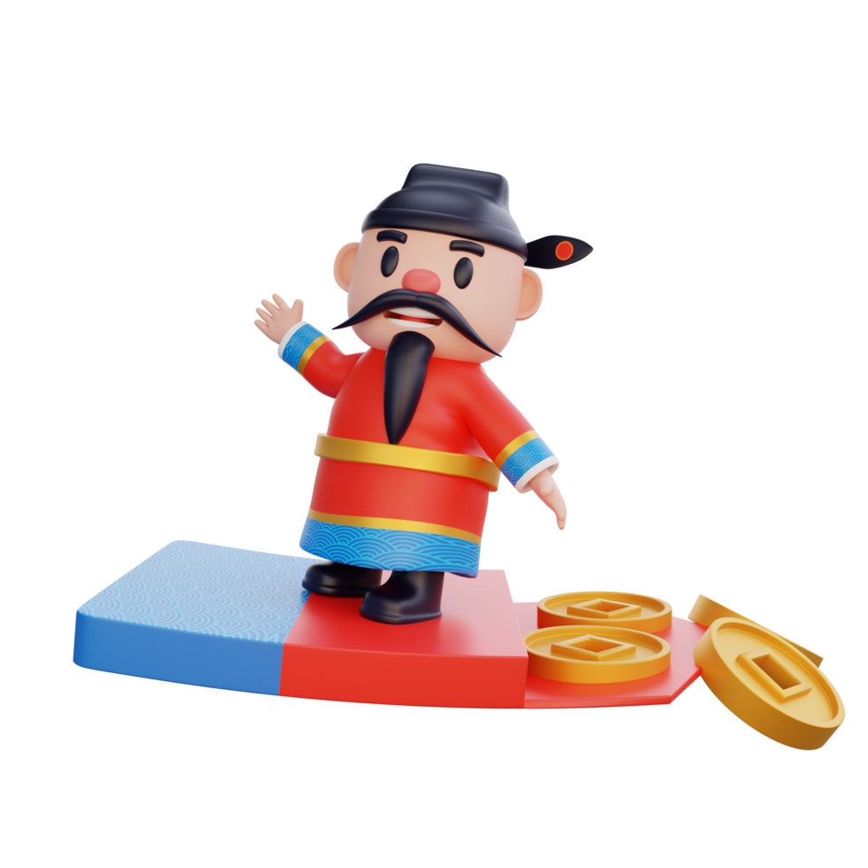3D illustration of God of Wealth pose, Chinese New Year concept png