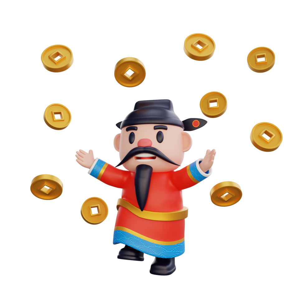3D illustration of God of Wealth pose, Chinese New Year concept png