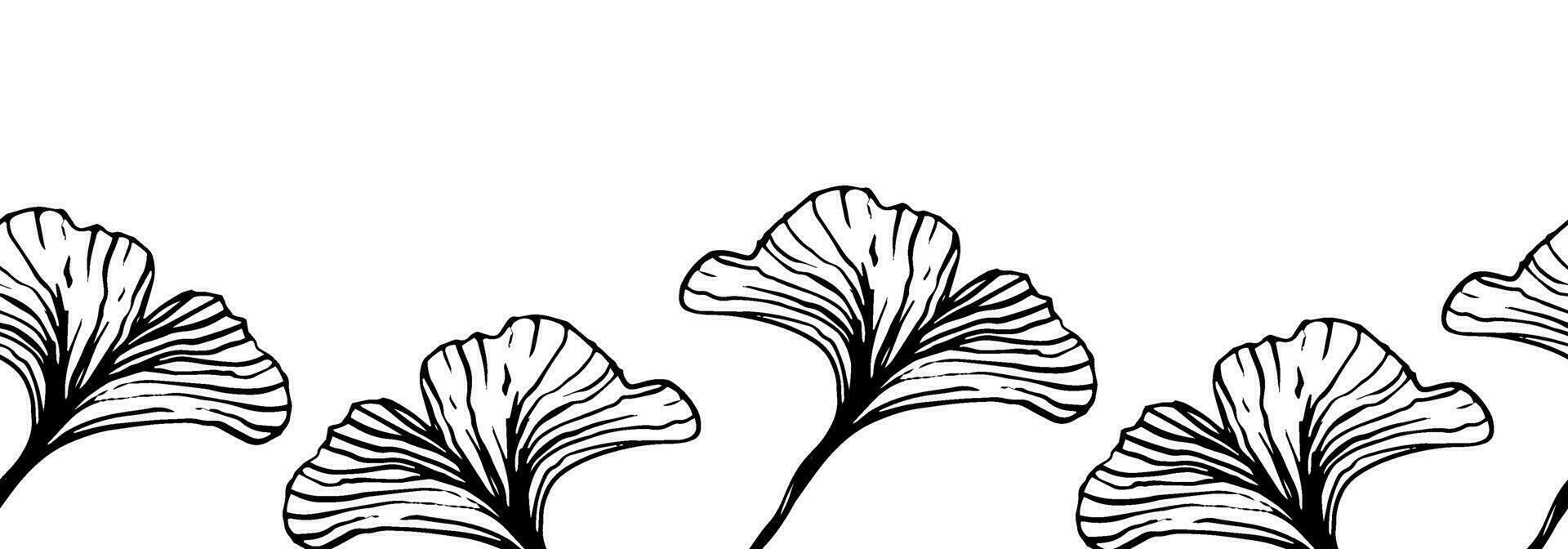 Ginkgo leaves decorative border are highlighted on a white background. A pattern of leaves. Vector illustration. For nature, eco and design. Hand-drawn plants, a frame for a postcard.