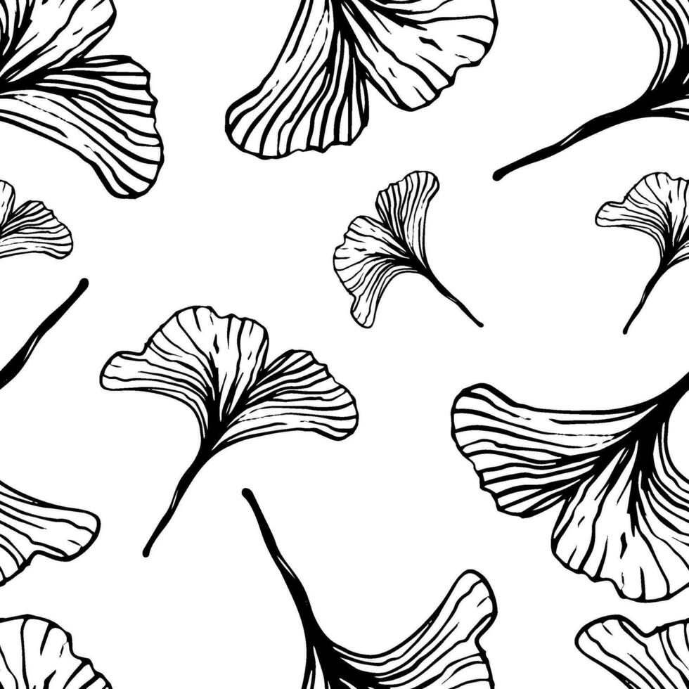 Ginkgo leaves are highlighted on a white background. A pattern of leaves. Vector illustration. For nature, eco and design. Hand-drawn plants, a frame for a postcard.