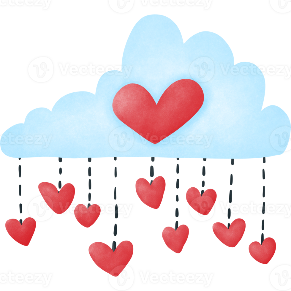 Illustration of a cloud with rain falling in the shape of a heart png