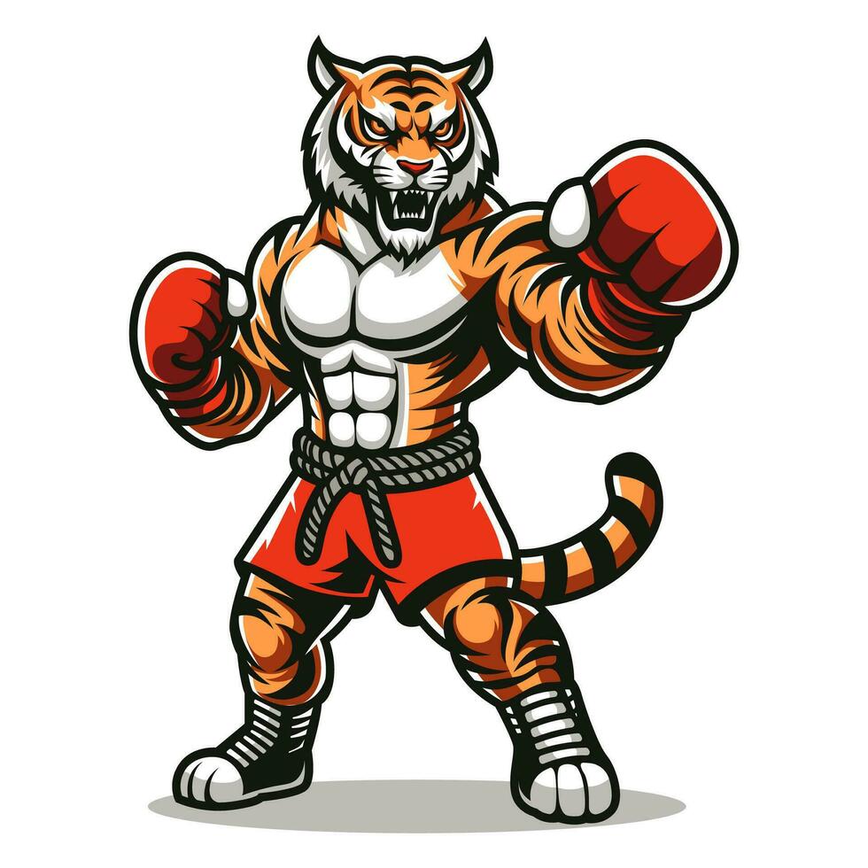 Tiger using boxing pants and gloves vector illustration. Vector eps 10